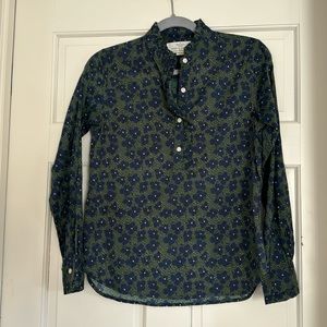 Birds of Paradise by Trovata green and navy floral long sleeve blouse size XS